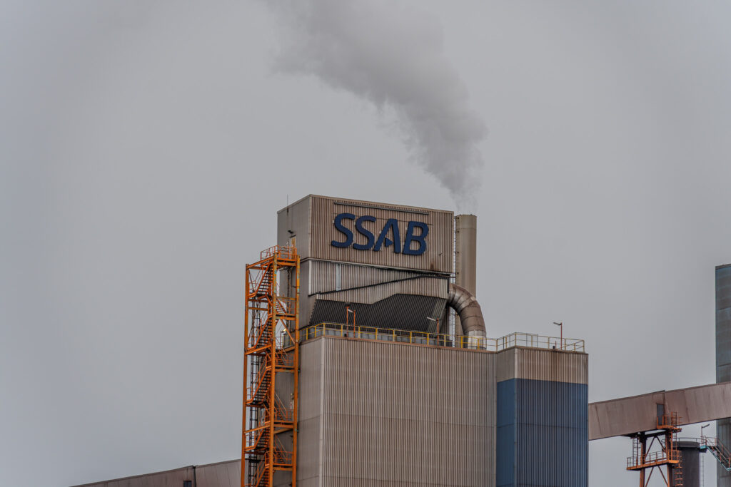 SSAB logo on a building at the SSAB steel plant in Luleå