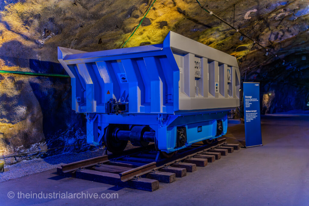 Large mine cart in the LKAB mine in Kiruna, used to transport raw iron ore